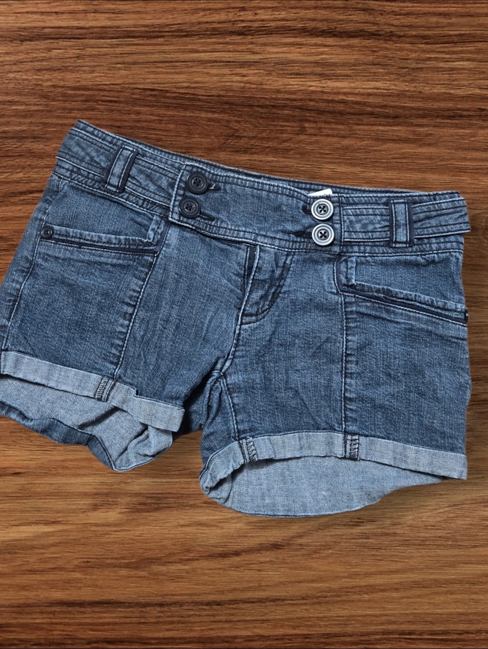 Candie's Y2K Denim Roll-Cuff Low Rise Women's Short Shorts
